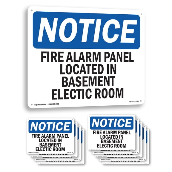 Fire Alarm Panel Located In Basement Electric Room OSHA Notice Aluminum Sign 10 Inch x 7 Inch - 10 Pack