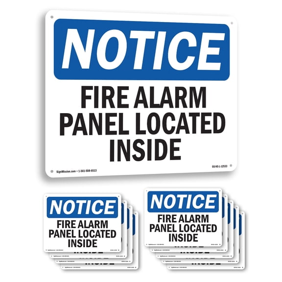 Fire Alarm Panel Located Inside OSHA Notice Aluminum Sign 10 Inch x 7 Inch - 10 Pack