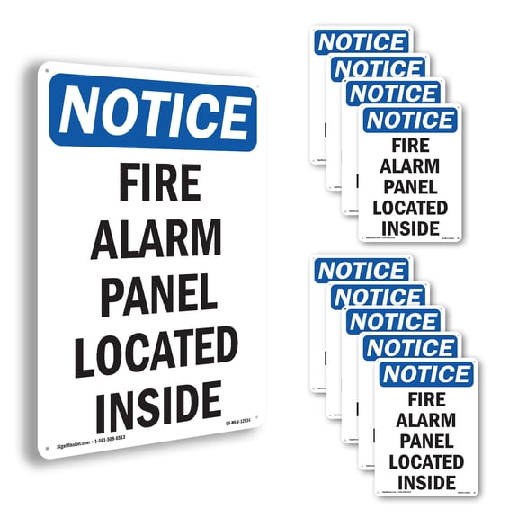 Fire Alarm Panel Located Inside OSHA Notice Aluminum Sign 10 Inch x 7 Inch - 10 Pack