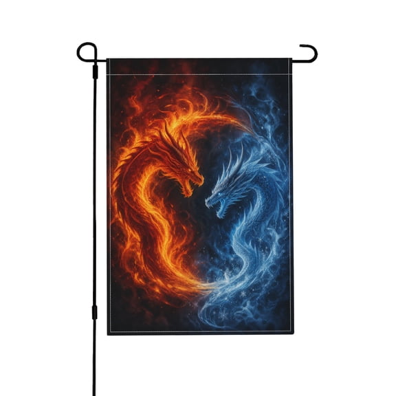 Fire And Ice Dragons Outdoor Flag For Garden Holiday Decor 12x18 in