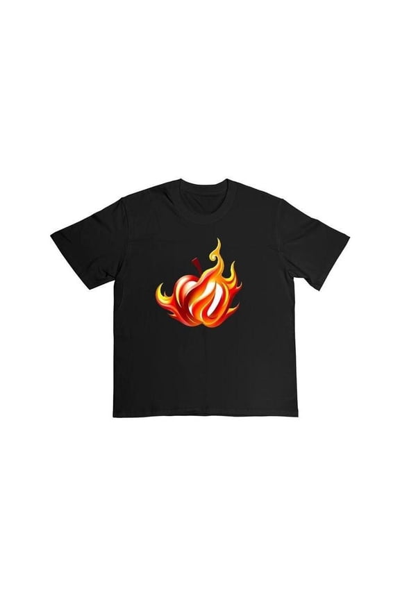 Fire Apple T-Shirt Graphic Tee Streetwear Top Bold Print Design Cotton Casual Black S-5XL