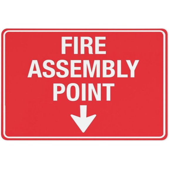 Fire Assembly Point Arrow Down Sign For Business 8X12 Rust Free Aluminum Uv Printed,4 Pre-Drilled Holes.DurableWeatherproof