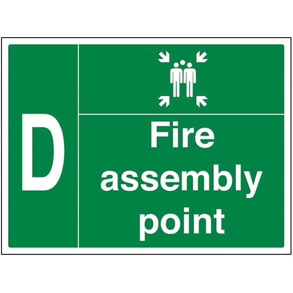 Fire Assembly Point with Family and Letter D Sign - 8"x12" Metal Sign - Tin Warning Plaque for Indoor & Outdoor Use