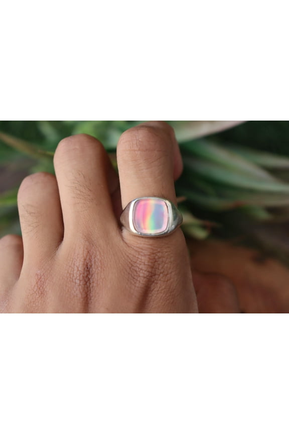 Fire Aurora Opal Gemstone Ring, 925 Sterling Pure Silver Ring, Men/Women Ring, Natural Opal Stone, Statement Ring, Silver Jewelry, Gift Her,