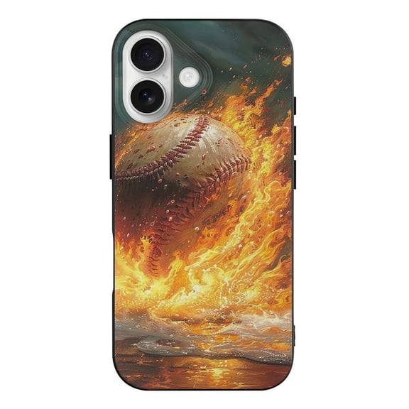 Fire Baseball Burning Water Phone Case Compatible with iPhone 17 TPU Black Shockproof Cover