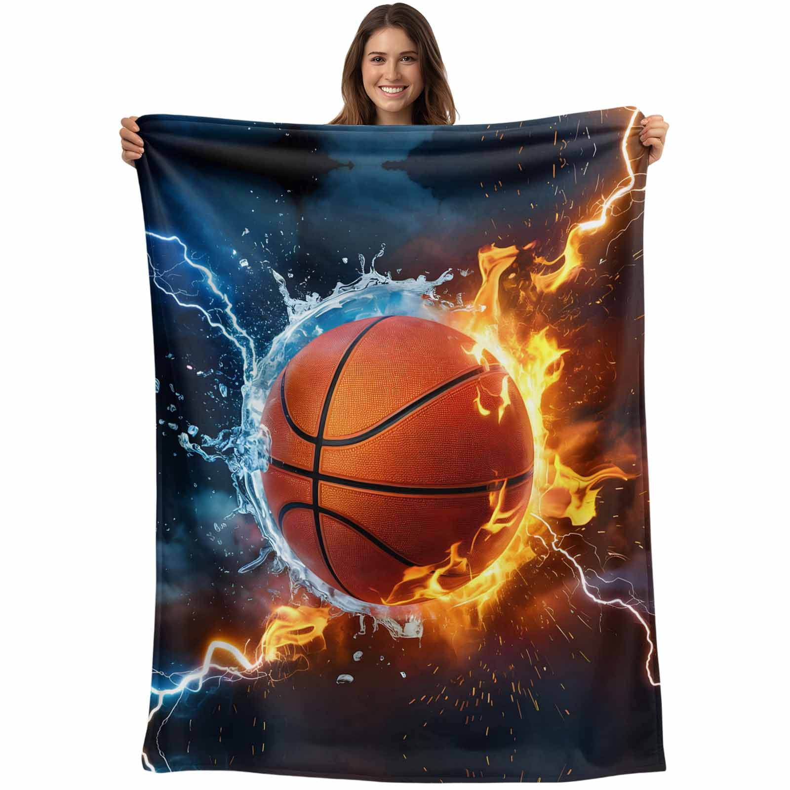 Fire Basketball Blanket Soft Cozy Warm Throw Blanket for Couch, Plush ...