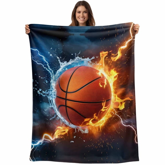 Fire Basketball Blanket Soft Cozy Warm Throw Blanket for Couch, Plush Fuzzy Flannel Fleece Blankets for Sofa, Splashing Blue Red Water Fire Bed Blankets Lightweight Gifts for Women, 30"x40"