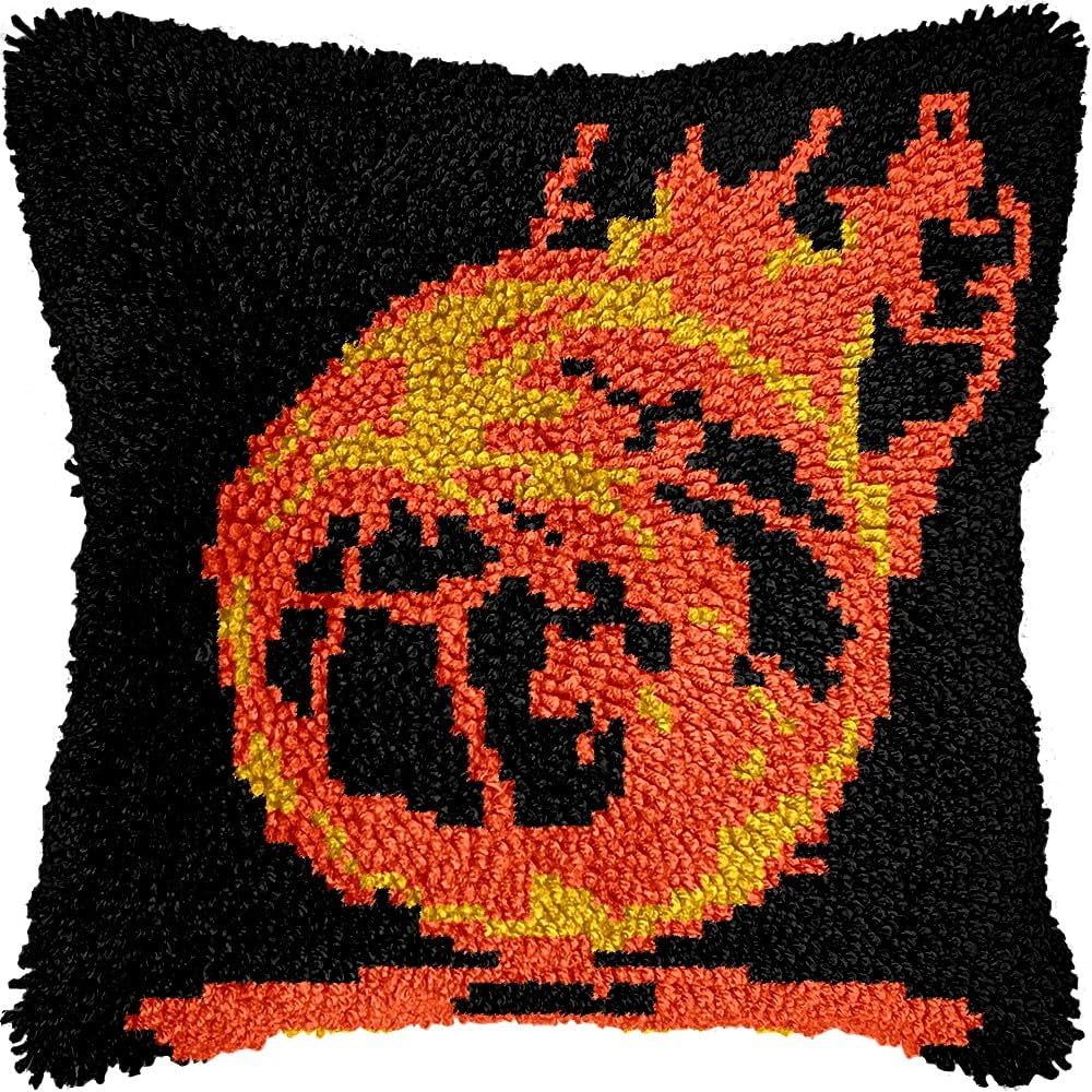 Fire Basketball Latch Hook Pillow Kits Pillow Cover Latch Hook Crafts Crochet Knitted Hooking Pillowcase Cushion Crafts Embroidery Latch Hooking Kits Material Set 17x17 inch(148)