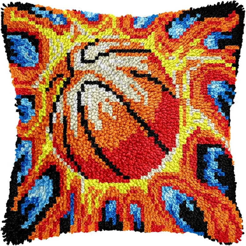 Fire Basketball Latch Hook Pillow Kits Pillow Cover with Pattern Printed Canvas Sofa Hooking Pillowcase Cushion Crafts Embroidery Latch Hooking Crochet Starter Kits 17x17 inch(1)