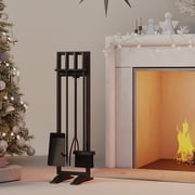 Fire Beauty 5-Piece Black Wrought Iron Fireplace Tools Set – Complete Fire Kit with Stand – Heavy Duty Fireside Accessories for Indoor & Outdoor Use