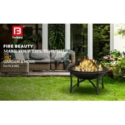 Fire Beauty Fire Pit for Outside Wood Burning Firepit BBQ Grill Steel Fire Bowl with Spark Screen Cover, Log Grate, Poker for Camping Beach Bonfire Picnic Backyard Garden