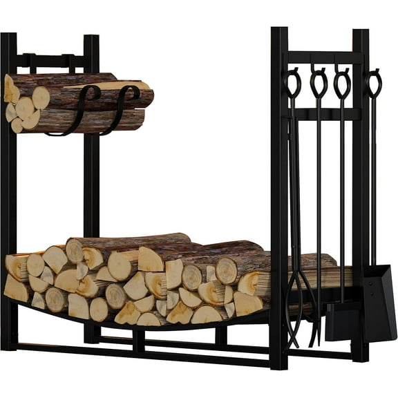 Fire Beauty Fireplace Log Rack with Kindling Holder Firewood Holder for Wood Storage Storage Log Holder Include 4 Tools (19.8)