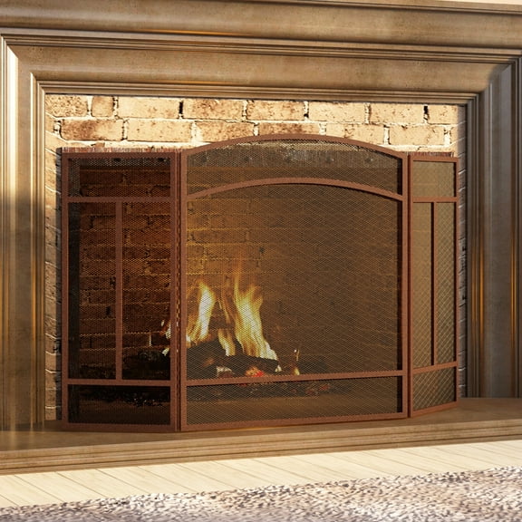 Fire Beauty Fireplace Screen 3 Panel Wrought Iron 48"(L) x 29"(H) Spark Guard Cover(Antique Bronze)