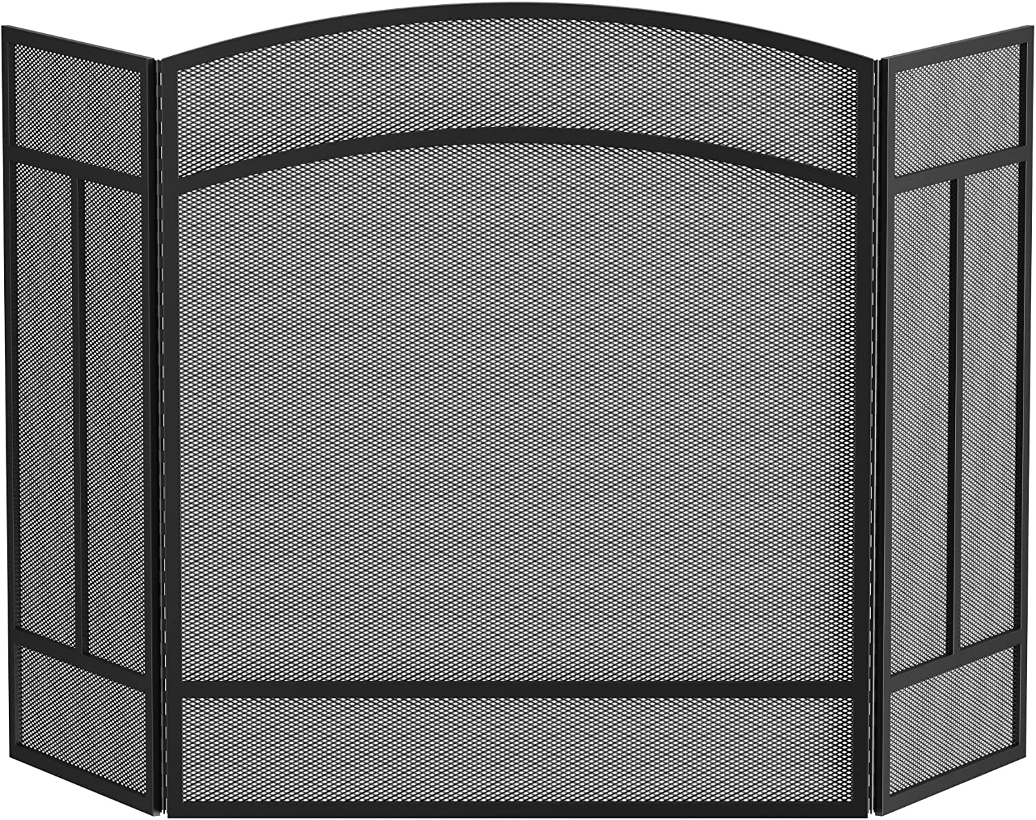 3-Panel Wrought Iron Metal Fireplace Screen 48(L) X 30(H) Spark Guard Cover In B