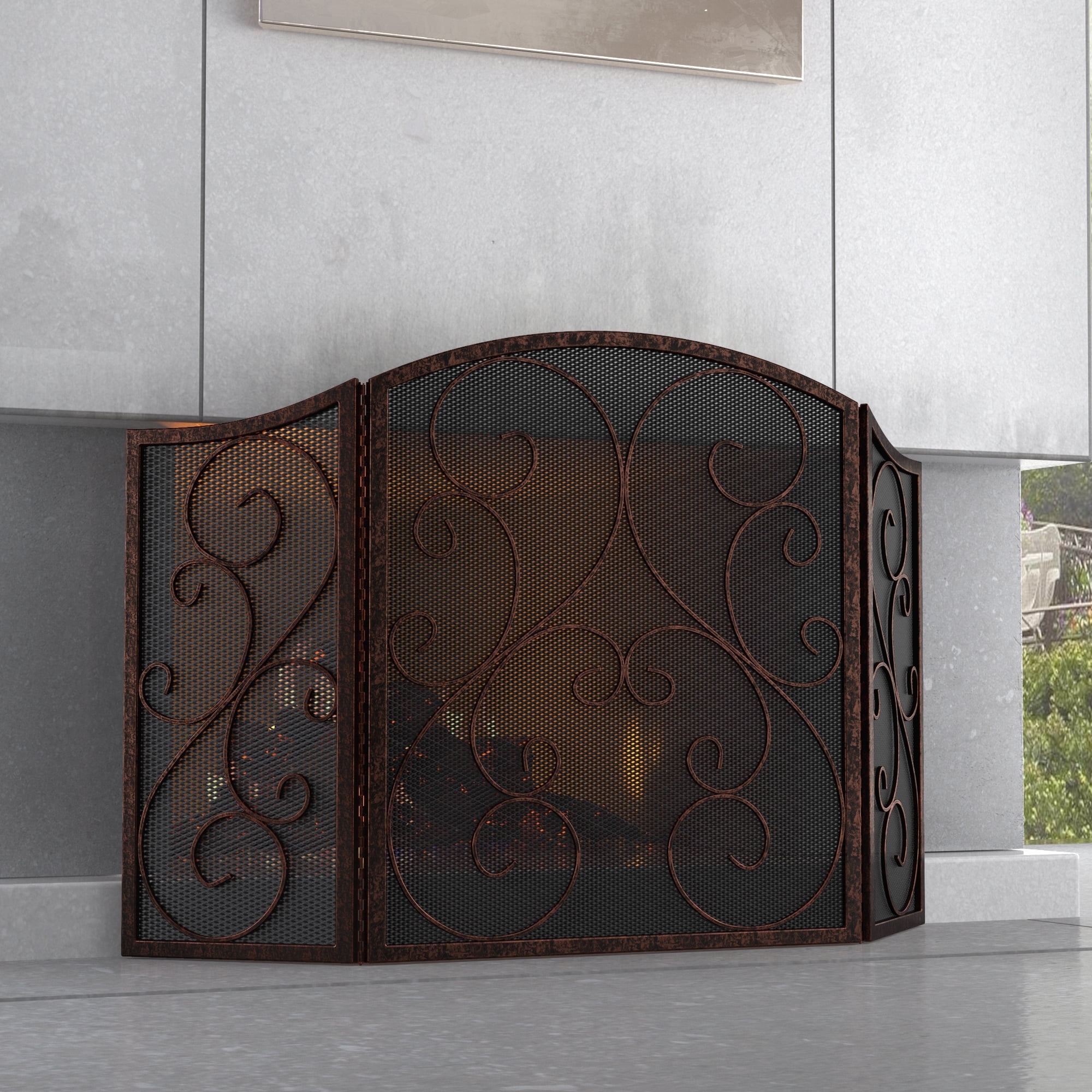 Fire Beauty Paravento Parascintille Per Camini Interni Ed Esterni - 3 Pannelli In Ferro - Nero, 78,7 X 129,5 Cm - 6