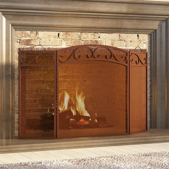 Fire Beauty Fireplace Screen 3 Panel with Handles Wrought Iron 51"(L) x31(H) Spark Guard Cover(Antique Bronze)