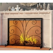 Fire Beauty Fireplace Screen,Handcrafted Wrought Iron,Flat Guard Metal Furnace Fireguards Mesh,Safe Spark Protector,Wood Burning Stove Accessories37.8" L x 30.7" W