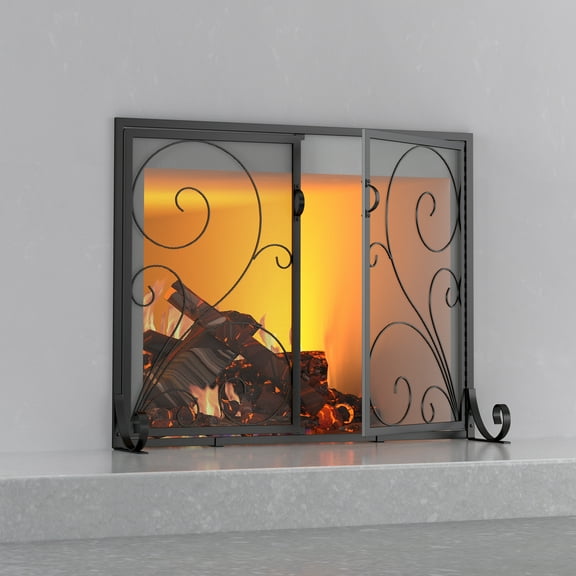 Fire Beauty Fireplace Screen with 2 Hinged Doors - Handcrafted Solid Steel Frame, Heavy Duty Metal Mesh & Powder Coat Finish, Spark Guard