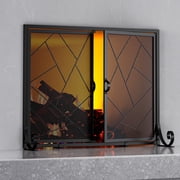 Fire Beauty Fireplace Screen with Hinged Doors Cast Iron Border Sturdy Steel Frame Durable Metal Mesh Decorative Spark Guard Black FinishMiddle