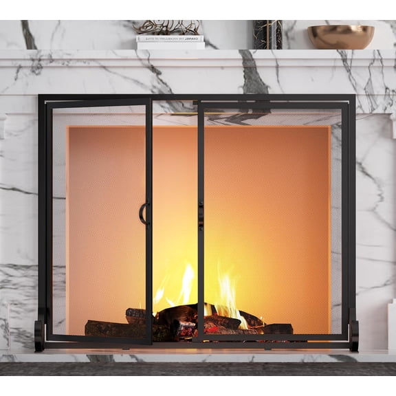 Fire Beauty Fireplace Screen with Hinged Doors, Powder Coated Steel Frame, Metal Mesh, Handcrafted Solid Steel,Decorative Design