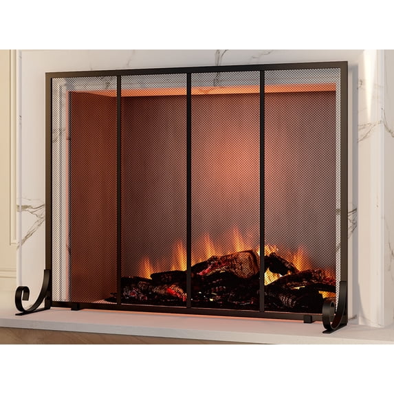 Fire Beauty Flat Panel Fireplace Screen Spark Guard Wrought Metal Gate Cover for Home, Decorative Mesh Fire Place Safety Fence,Baby Safe Spark Guard Protector