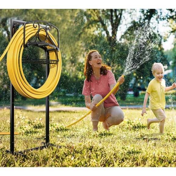 Fire Beauty Heavy-Duty Portable Garden Hose Holder with Storage Basket - 120lb Capacity Holds 180ft Hose, Rustproof Stainless Steel & Dual Support Rods