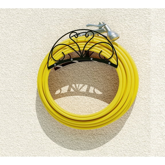Fire Beauty Wall Mount Hose Holder Heavy Duty Solid Metal Garden Hose Hanger Decorative Outdoor Water Hose Storage & Organizer for Yard (Black)