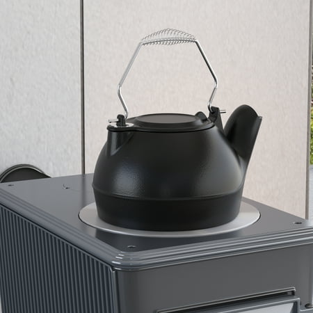 Fire Beauty Humidifying Iron Kettle with sliver hand,Stove Humidifier,2.5L Mini Wood Stove Kettle,Cast Iron,Chrome Handle