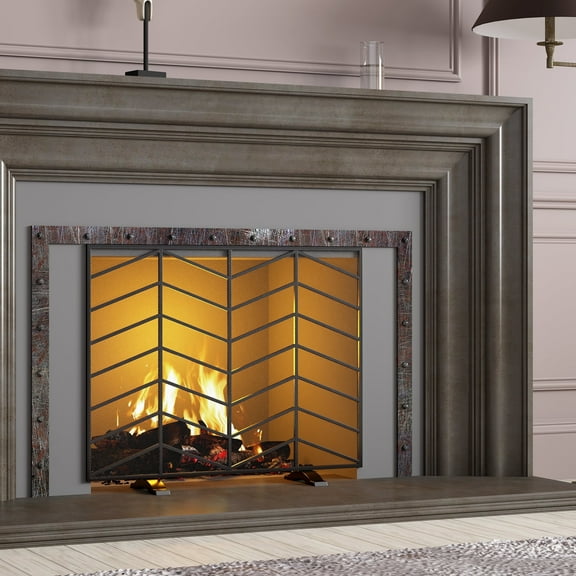 Fire Beauty Single Panel Handcrafted Wrought Iron Mesh Chevron Fireplace Screen, Fire Spark Guard for Living Room, Bedroom Decor(Sanded Black)