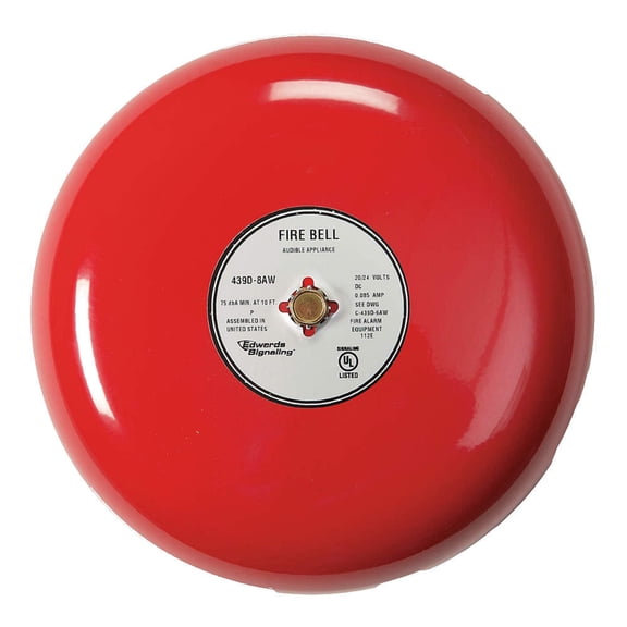 Fire Bell, Red, 8 In., 20 to 24V CA3