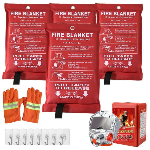 Fire Blanket Fiberglass Fire Suppression Blanket for Emergency Surival Emergency Blanket with Flame retardant protection and Heat insulation Survival Blanket for Home (4PACK)