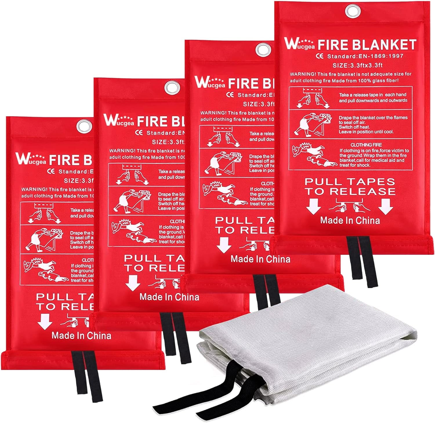 Fire Blanket for Home and Kitchen 4 pack Safety Fiberglass Emergency
