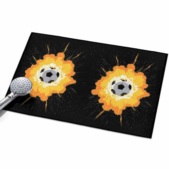 Fire Blast Soccer Ball Entryway Rug 2x3ft Washable Non Slip Bathroom Rug Low Pile Indoor Floor Front Door Mat Modern Sports Minimalist Rectangle Area Rugs Carpet for Kitchen Office Dining Room Home