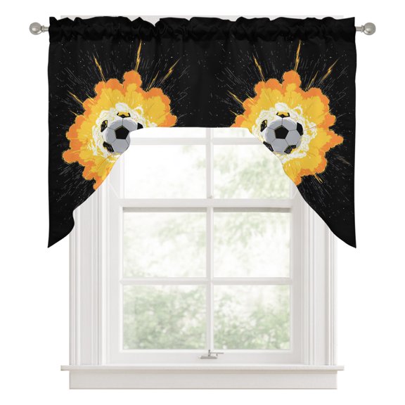 Fire Blast Soccer Ball Kitchen Curtains Swag Valance for Windows/Bathroom/Cafe, Modern Sports Minimalist Rod Pocket Drape Panel Swag Curtains Valance for Bedroom/Living Room 56"x36"