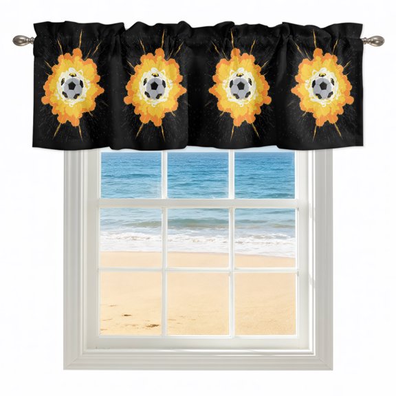 Fire Blast Soccer Ball Kitchen Valances for Windows 42x18 Inch Kitchen Curtains Valances Rod Pocket Modern Sports Minimalist Bathroom Window Valances for Window Treatment Decor