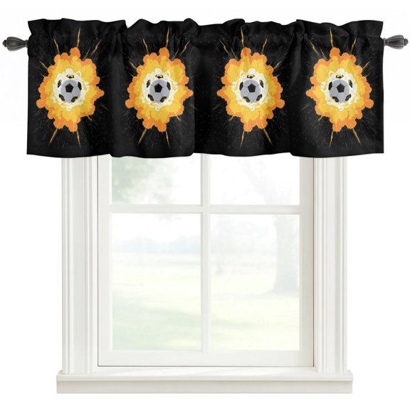 Fire Blast Soccer Ball Valances for Windows Farmhouse Kitchen Curtains Valances Rod Pocket Valance Curtains for Kitchen Windows Modern Sports Minimalist Window Valances for Bathroom Bedroom 42"x12"