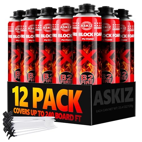 Fire Block Foam (12x25.4oz), Orange , Fire Rated Expanding Polyurethane Foam Sealant for Gap Filling & Sealing on Doors, Windows, Walls, Electrical Outlets, Joints & Pipes, Straw Use$$