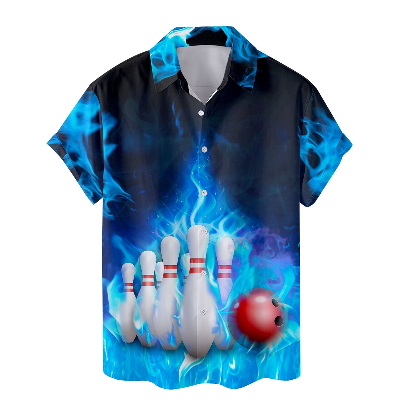 Vintage Bowling Shirt For Men | Bowling Ball Print Hawaiian Shirt Short Sleeve Button Up