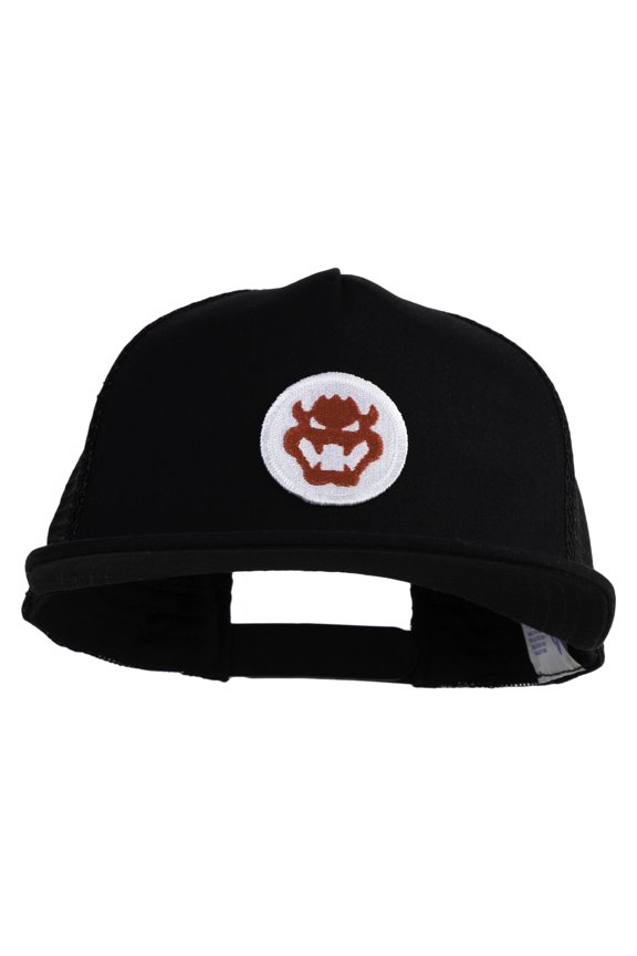 Fire Bowser Iron on Patched Flat Bill Snapback Trucker Cap - Black OSFM