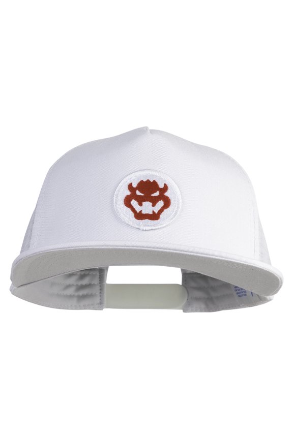 Fire Bowser Iron on Patched Flat Bill Snapback Trucker Cap - White White OSFM