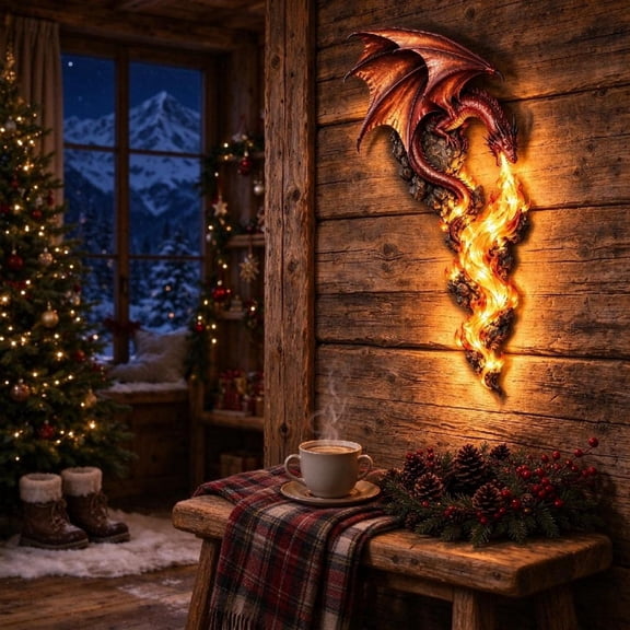Fire Breathing Dragon Wall Decor,2D Acrylic LED Fantasy Hanging Art for Gamers,Home Bar,Bedroom,Game Room