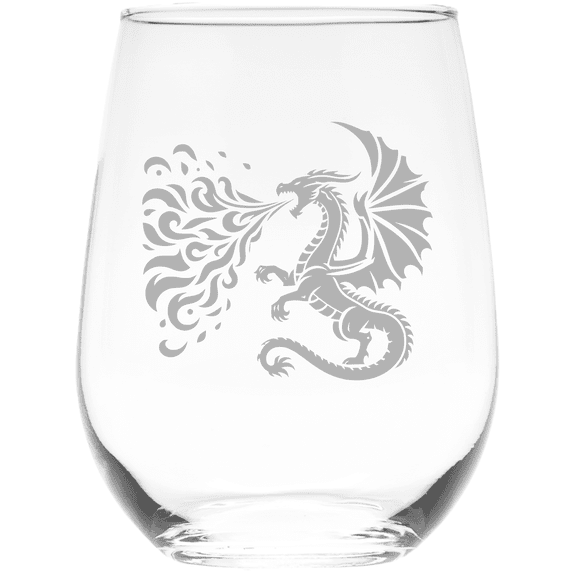 C&M Personal Gifts 17 oz Fire Breathing Guardian Dragon Stemless Wine Glass
