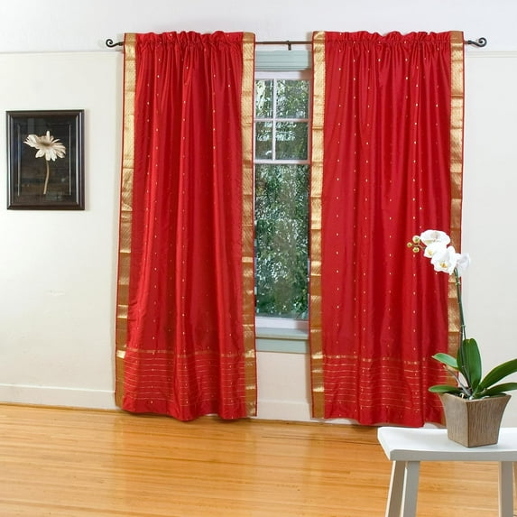 Fire Brick Rod Pocket Sheer Sari Curtain / Drape / Panel - 43W x 63L - Pair