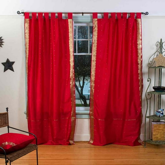 Fire Brick Tab Top Sheer Sari Curtain / Drape / Panel - 43W x 96L - Piece
