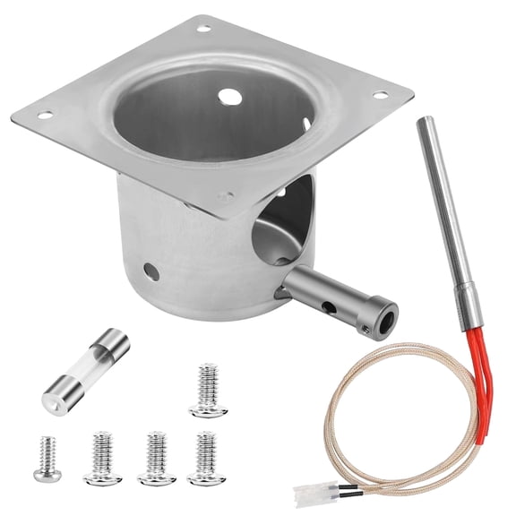 Fire Burn Pot and Hot Rod Ignitor Kit Replacement Parts Compatible with Traeger & Pit with Screws and Fuse Steel Fire Burn Pot