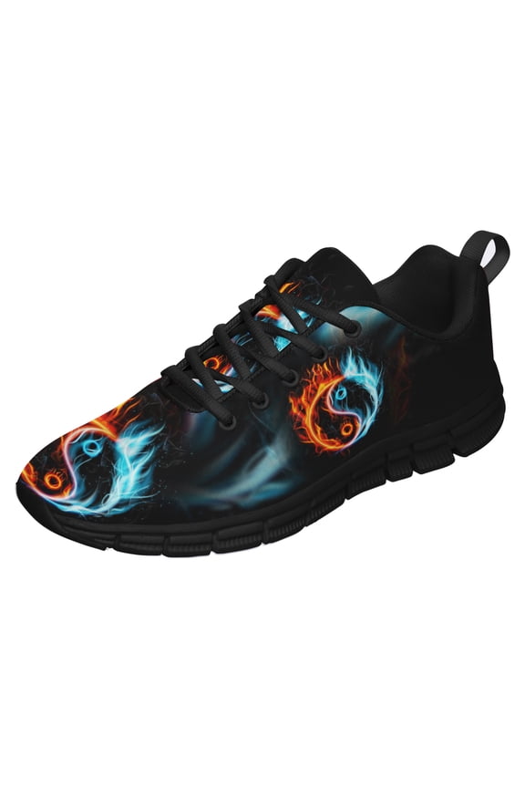 Fire Burning Yin Yang Shoes for Men Women Running Sneakers Breathable Casual Sport Tennis Shoes Gift for Him Her Black Size 11
