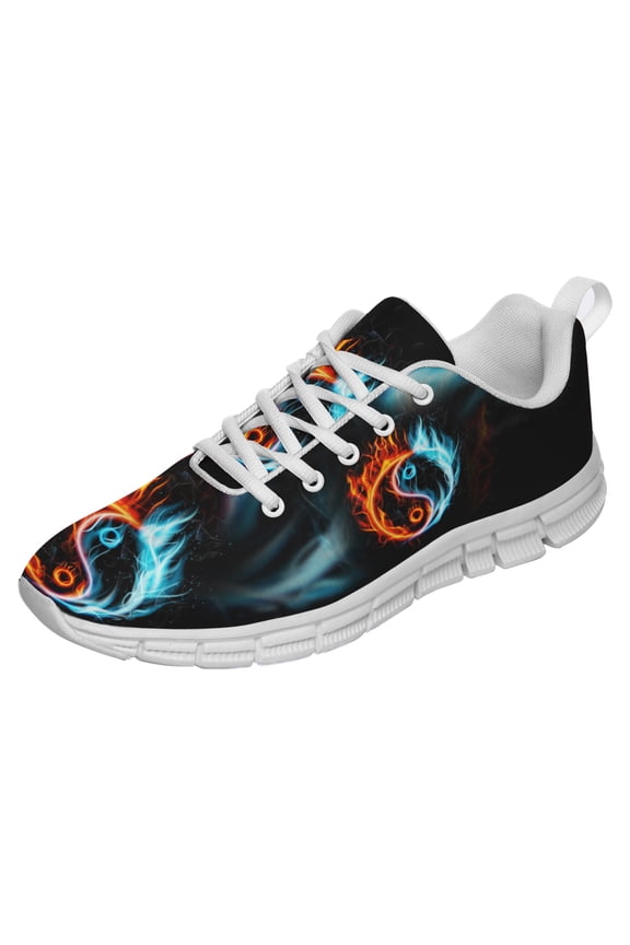 Fire Burning Yin Yang Shoes for Men Women Running Sneakers Breathable Casual Sport Tennis Shoes Gift for Him Her White Size 7.5