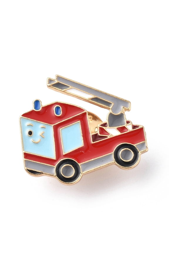 Fire Car Enamel Pin Light Gold Alloy Cartoon Badge for Backpack Clothes Red 18~26.5x28.5~32x2mmpin:1mm