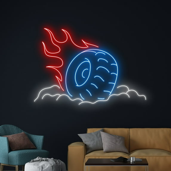 Fire Car Wheel Neon Sign, Flaming Wheel Led Sign, Burning Wheel Led Light, Racing Car Neon Light