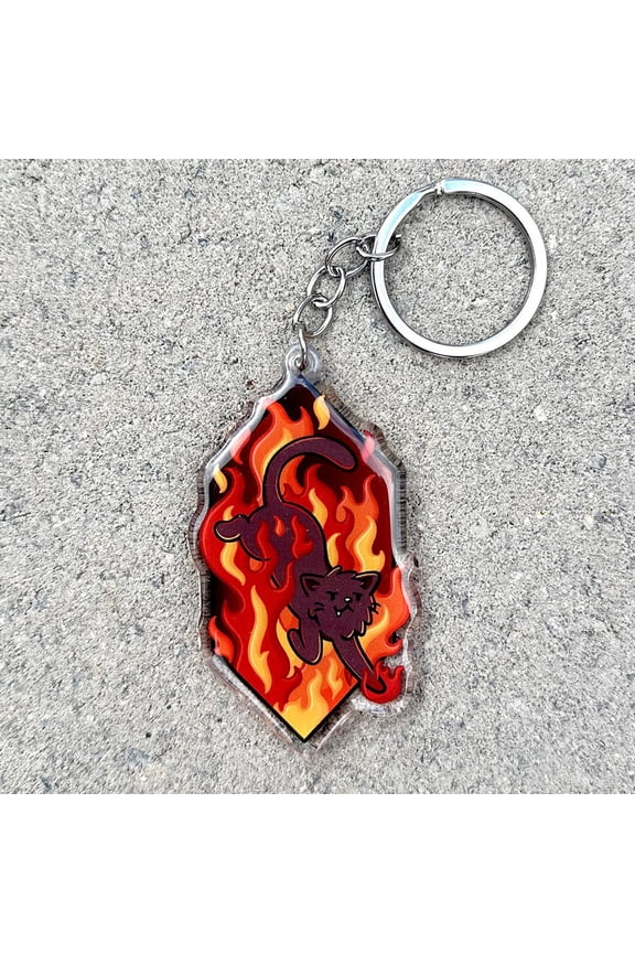 Fire Cat Keychain | Cute Acrylic Keychain | Fire elemental keychain | cute cat keychain | flames keychain | cute fire keychain | kawaii cat